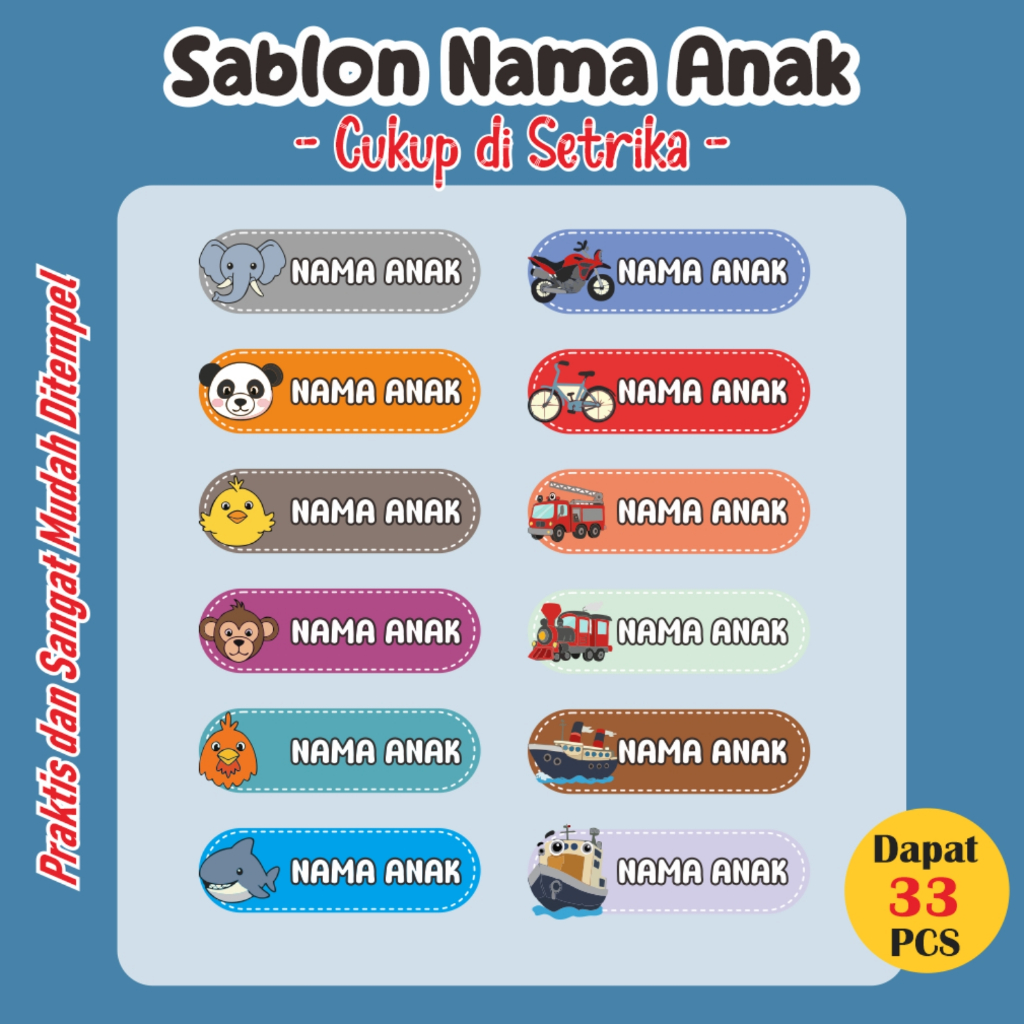 

Stiker Kain Custom 55 33PCS Stiker Label Nama Kain Baju Anak Sablon Setrika sticker aesthetic custom