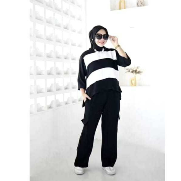 One Set Baju Setelan Cargo Wanita Setelan Blaster Cargo