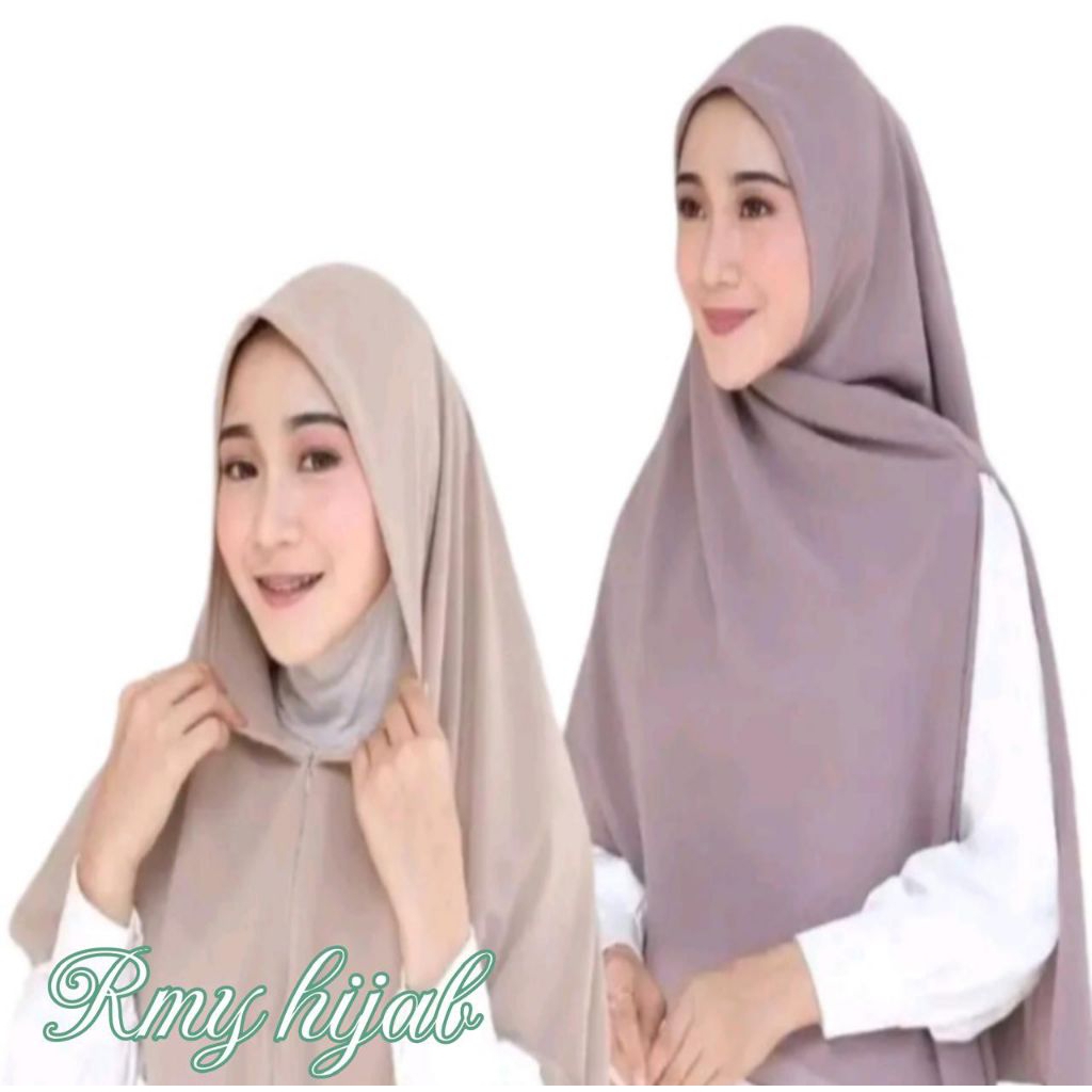 Segi Empat Zipper Ceruty Babydoll | Khimar Zipper Resleting | Segi Empat Instan