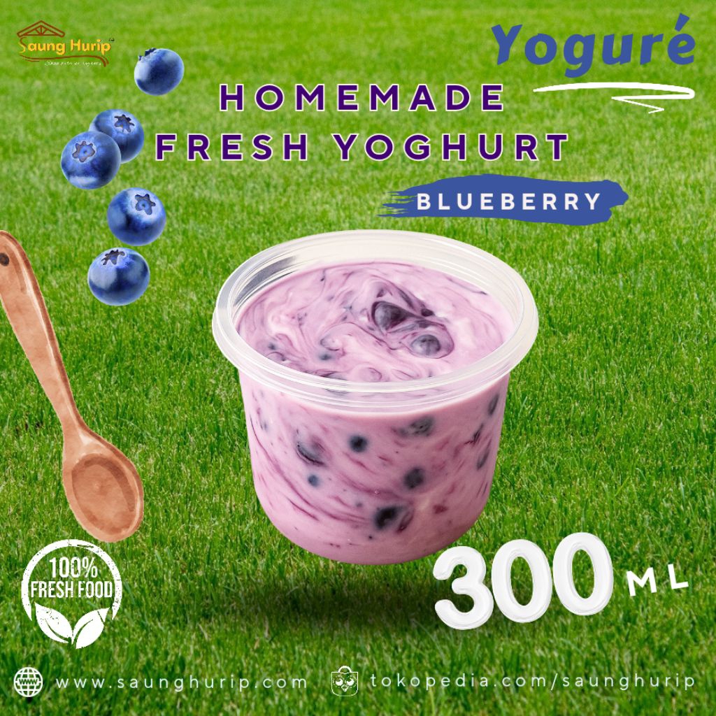 

Yoguré Greek Yogurt Fresh Homemade Yoghurt Blueberry 100% Makanan Sehat dan Segar