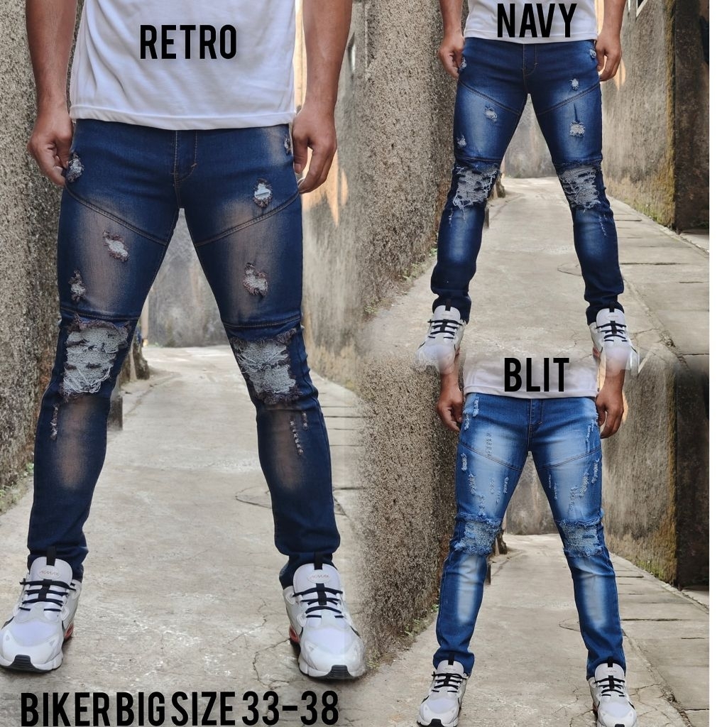 CELANA JEANS BIKER PURING CELANA JEANS PRIA BIG SIZE 28-38