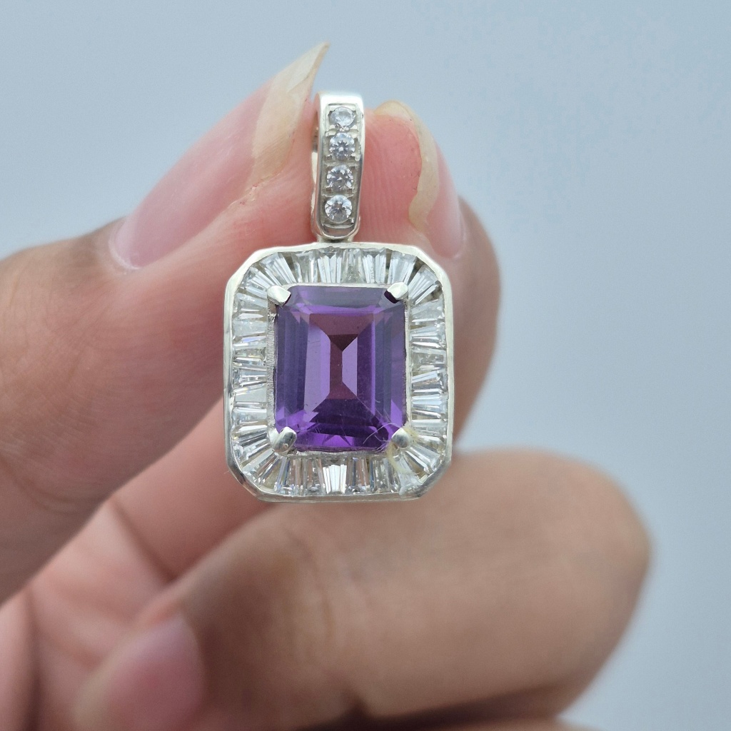 Liontin perak Microsetting Tapper batu Natural Amethyst, Natural Amethyst