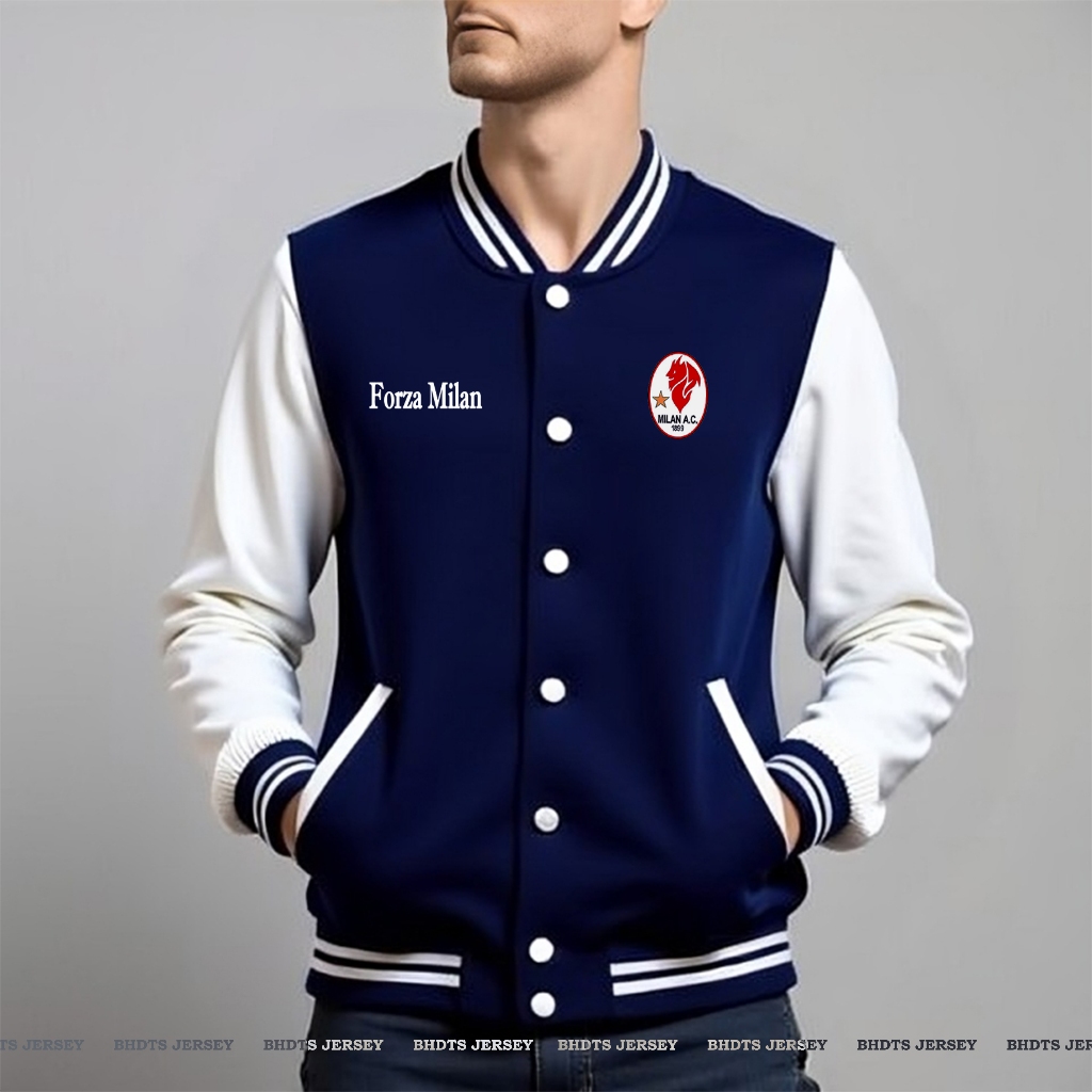 Jaket AC Milan Chimera Varsity Edition : classic design with a bold Navy body and white sleeves
