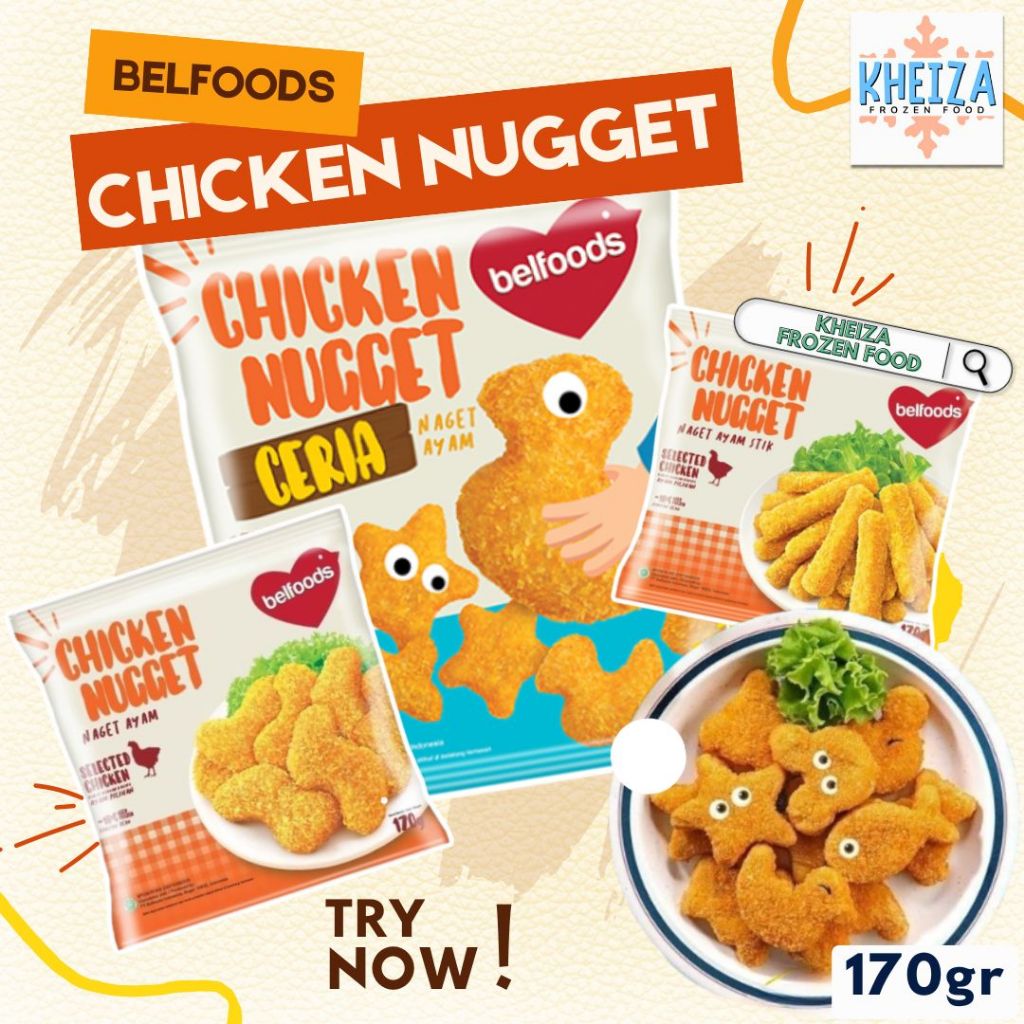

BELFOODS Nugget Spesial - Naget Ayam S Ceria Stik 170gram Potongan LEBIH BESAR LEBIH MEATY - Kheiza