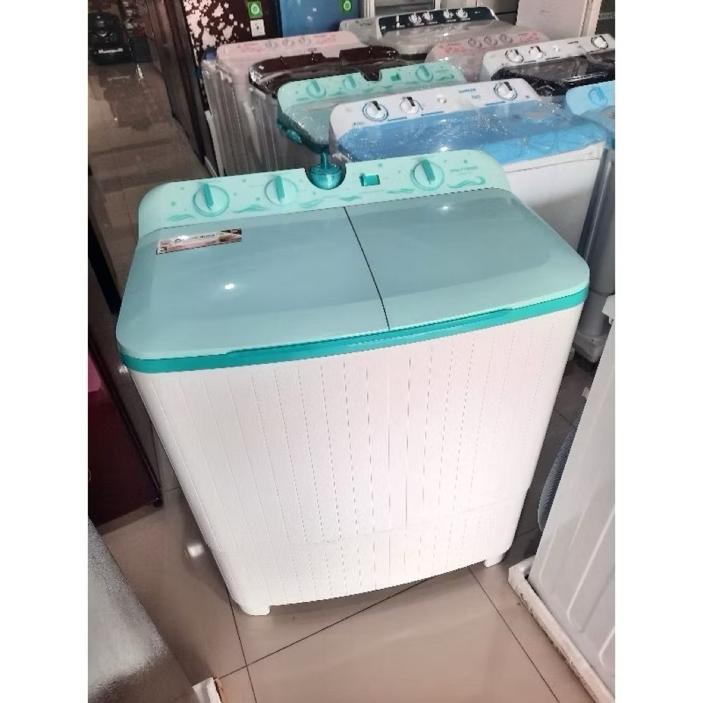 Mesin cuci 10 kg POLYTRON PWM-1076 / 1082. Cuci & Kering 2 Tabung