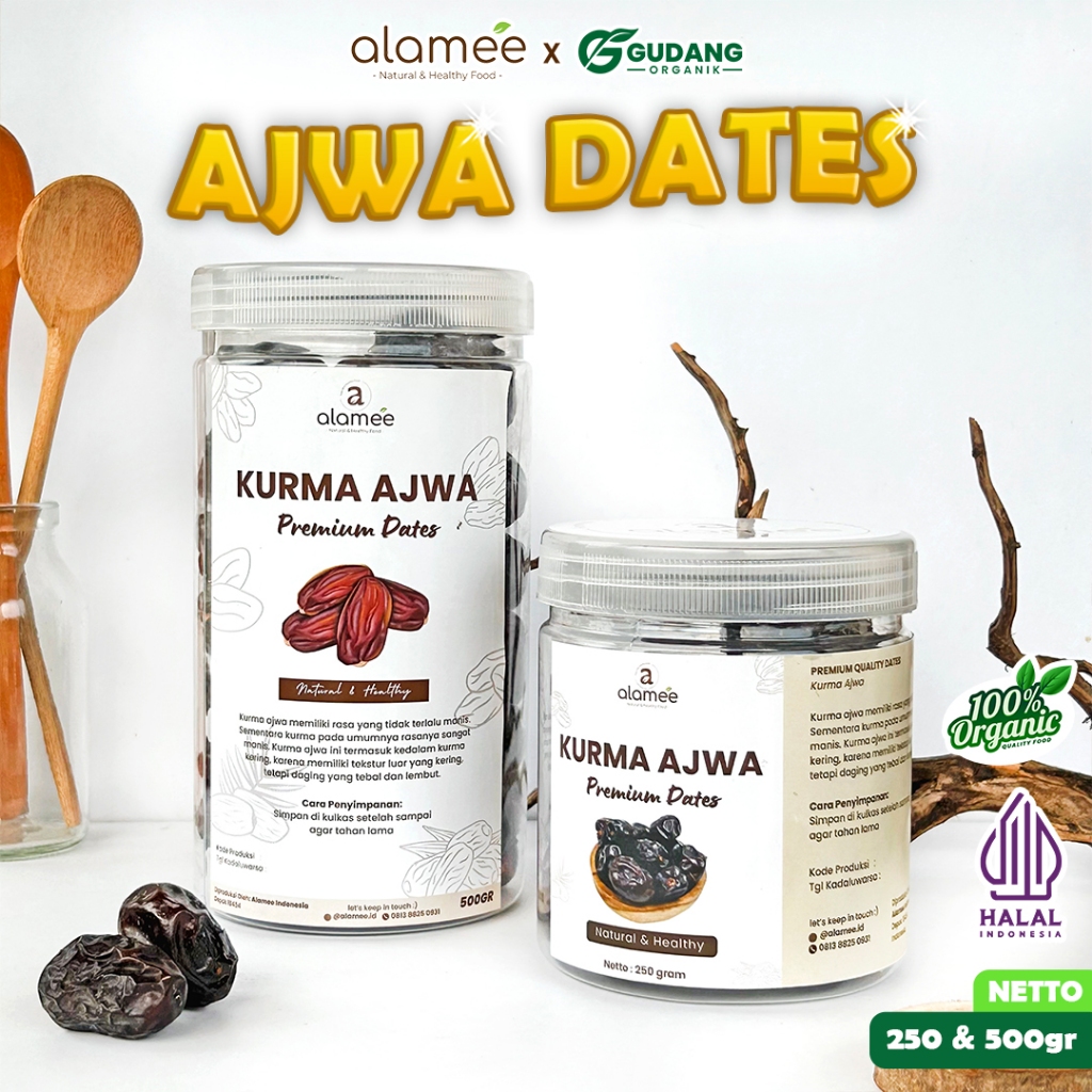 

ALAMEE Kurma Ajwa Nabi Asli Super Grade A Madinah Crown Dates Manis Lembut gudang organik
