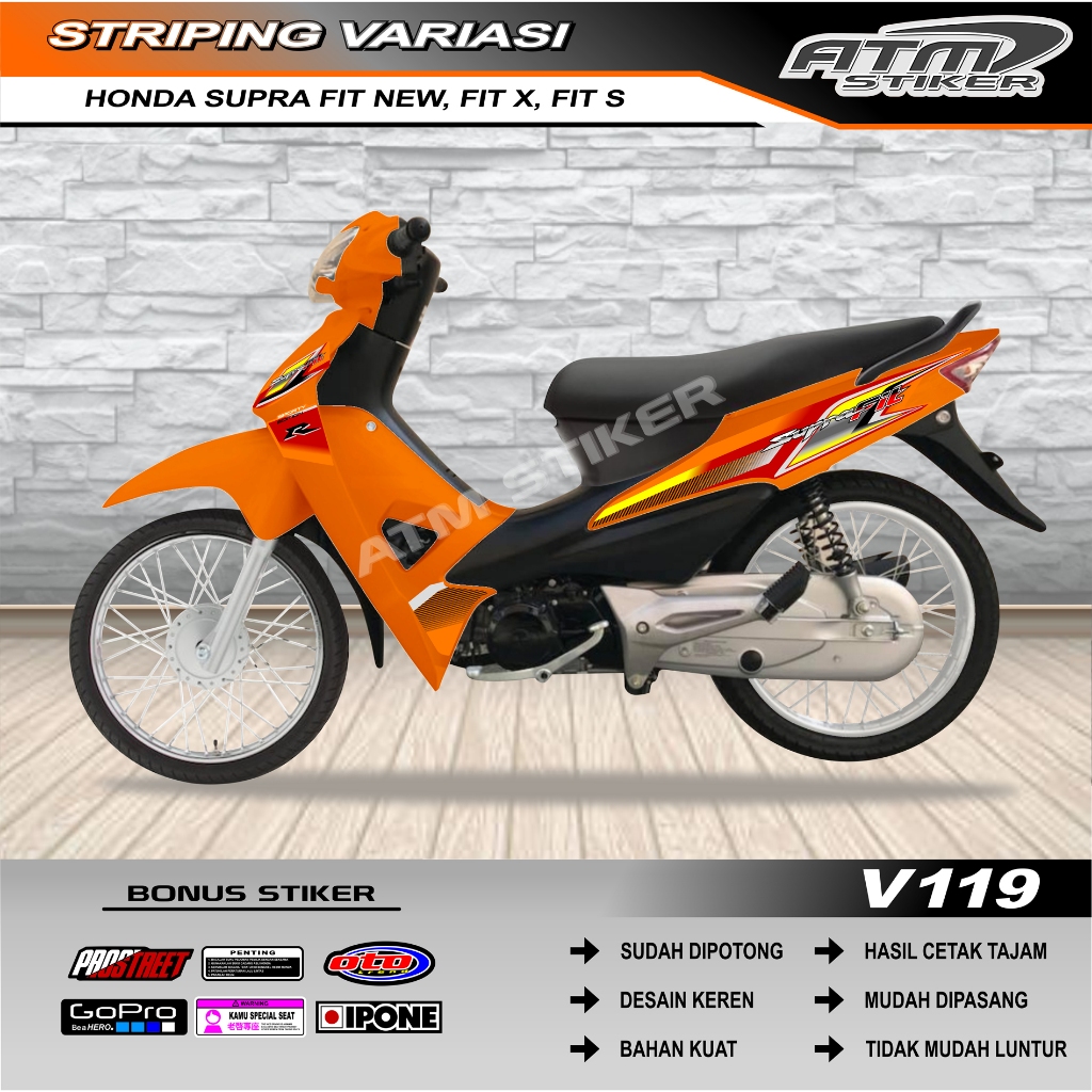 Stiker striping variasi honda supra fit new orange pos