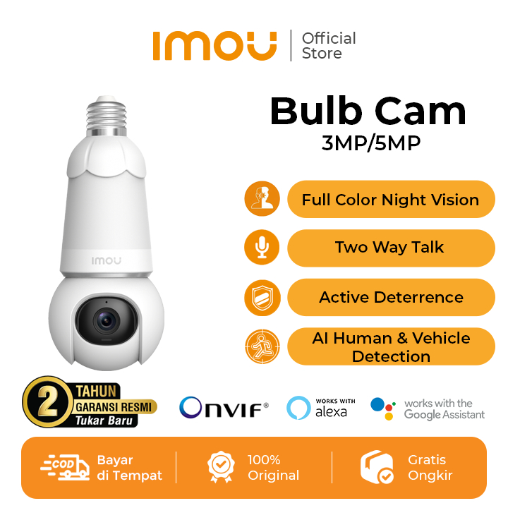 IMOU Bulb 3MP/5MP & Bulb 2C 3MP Kamera Smart CCTV Wi-Fi 6 Bohlam Lampu Full Color Night Vision AI Hu