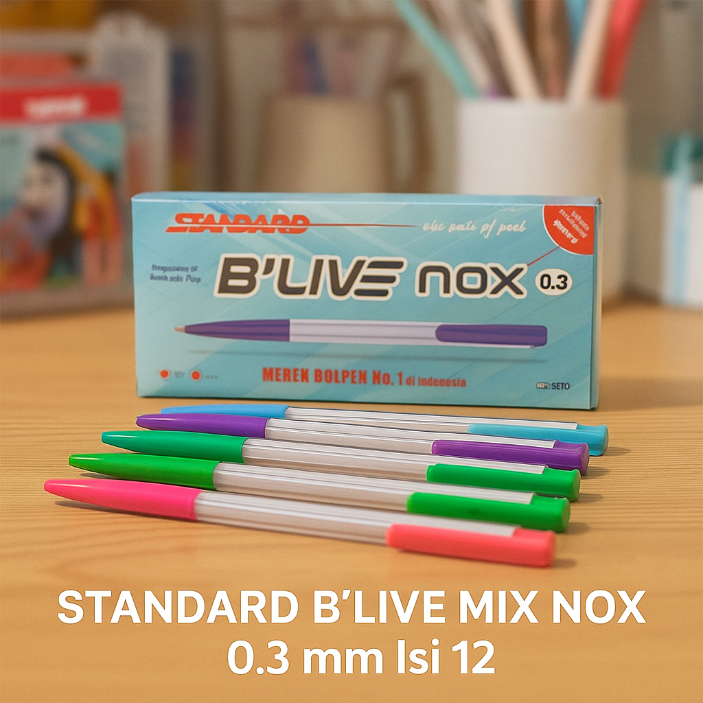 

Pulpen STANDARD B'LIVE MIX NOX 0.3 mm Isi 12 Pcs Merek Bolpen