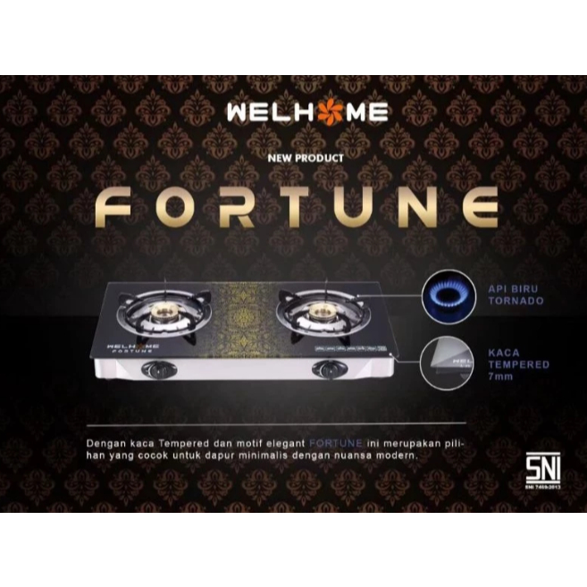 WELHOME KOMPOR GAS MEJA 2TUNGKU FORTUNE KACA