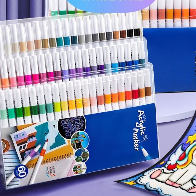 

TOPPERCAKE51 Spidol Acrylic Marker Spidol Warna Warni 1 Set DIY Painting Akrilik Marker 60/80 Warna