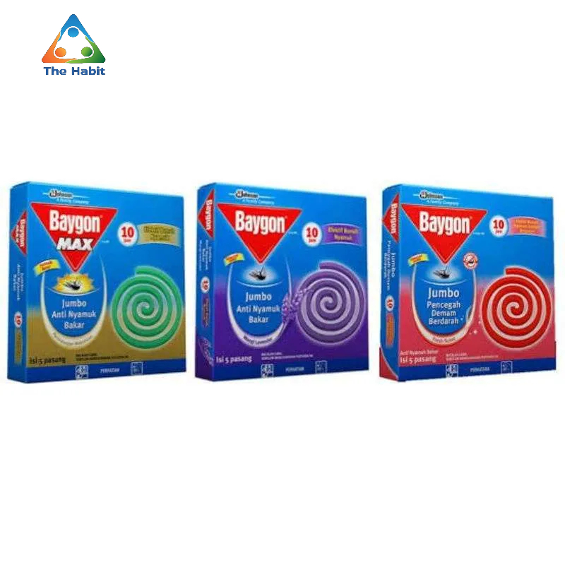 (The Habit) BAYGON Max Anti Nyamuk Bakar isi 5 Pasang/Baygon Coil Jumbo Max Merah 10Hr 150g/OBAT NYA