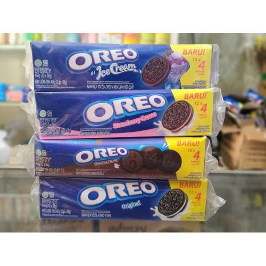 

Oreo sandwich biskuit ecer coklat vanila ice cream strawberry 27,6gr