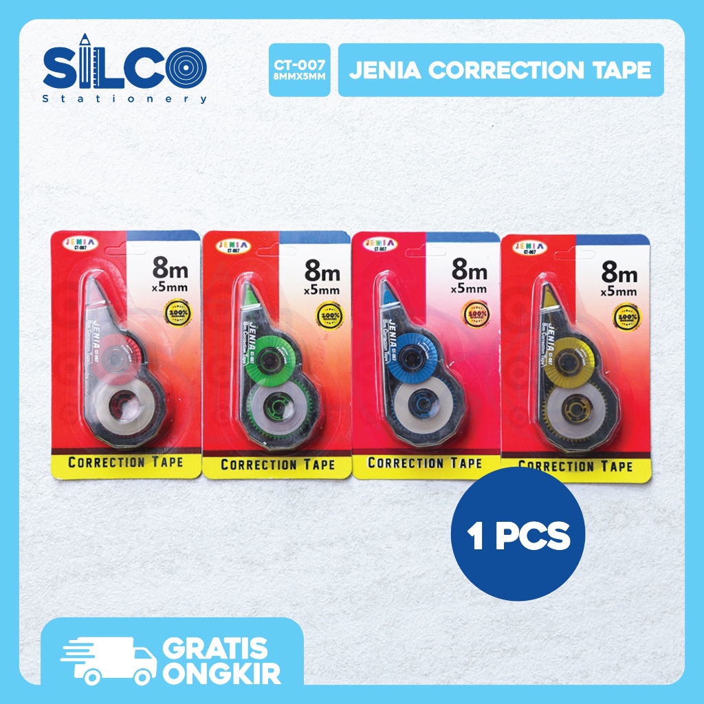 

Correction Tape JENIA CT-007 8m X 5mm / Tipe X Kertas / Tipex Roll / Pita Koreksi [PCS]
