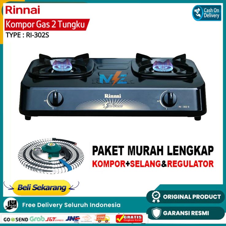 Kompor Gas Rinnai RI 302 S Kompor Ceflon Rinnai 2 Tungku Kompor Rinai 302s Kompor Teflon Rinnai ORI