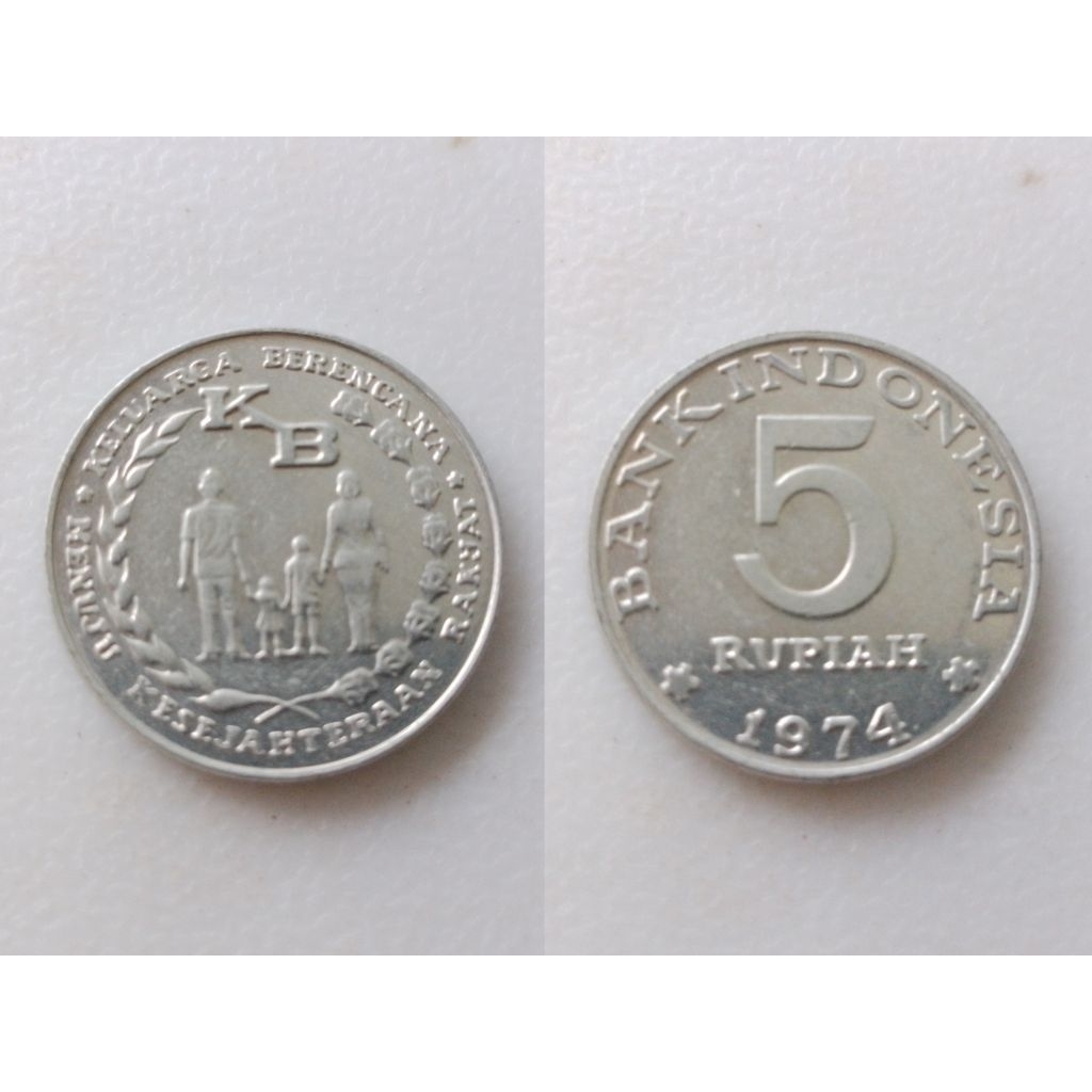 COIN KB ( KELUARGA BERENCANA INDONESIA ) 5 RUPIAH, TAHUN 1974