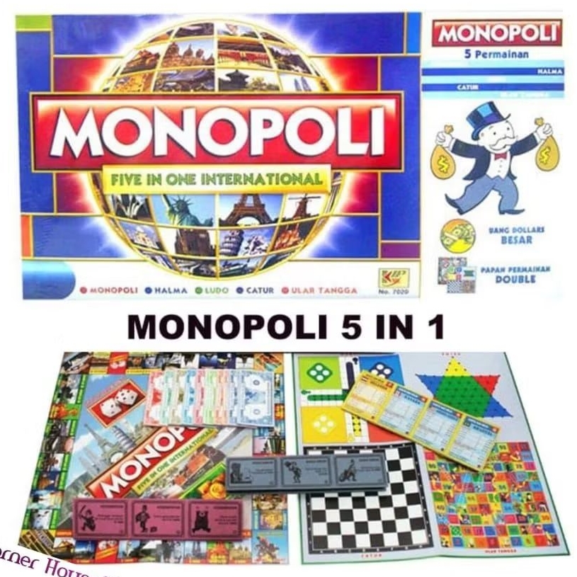 MAINAN MONOPOLI INTERNATIONAL 5in1 | MONOPOLI INTERNASIONAL 5in1 FAMILY BOARD GAME | MONOPOLI 5 PERM