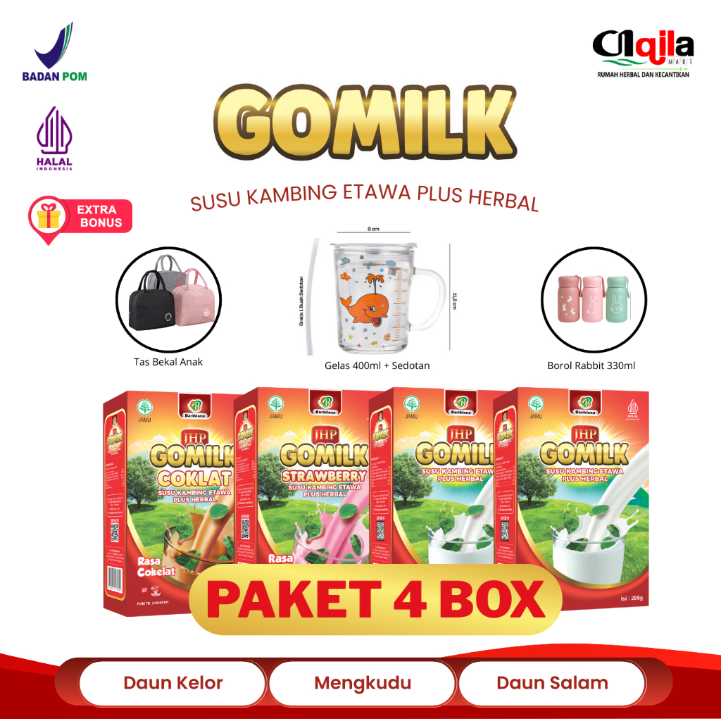 

Paket 4 Gomilk Susu Etawa Herbal Daun Kelor free Hadiah cantik aqilamart