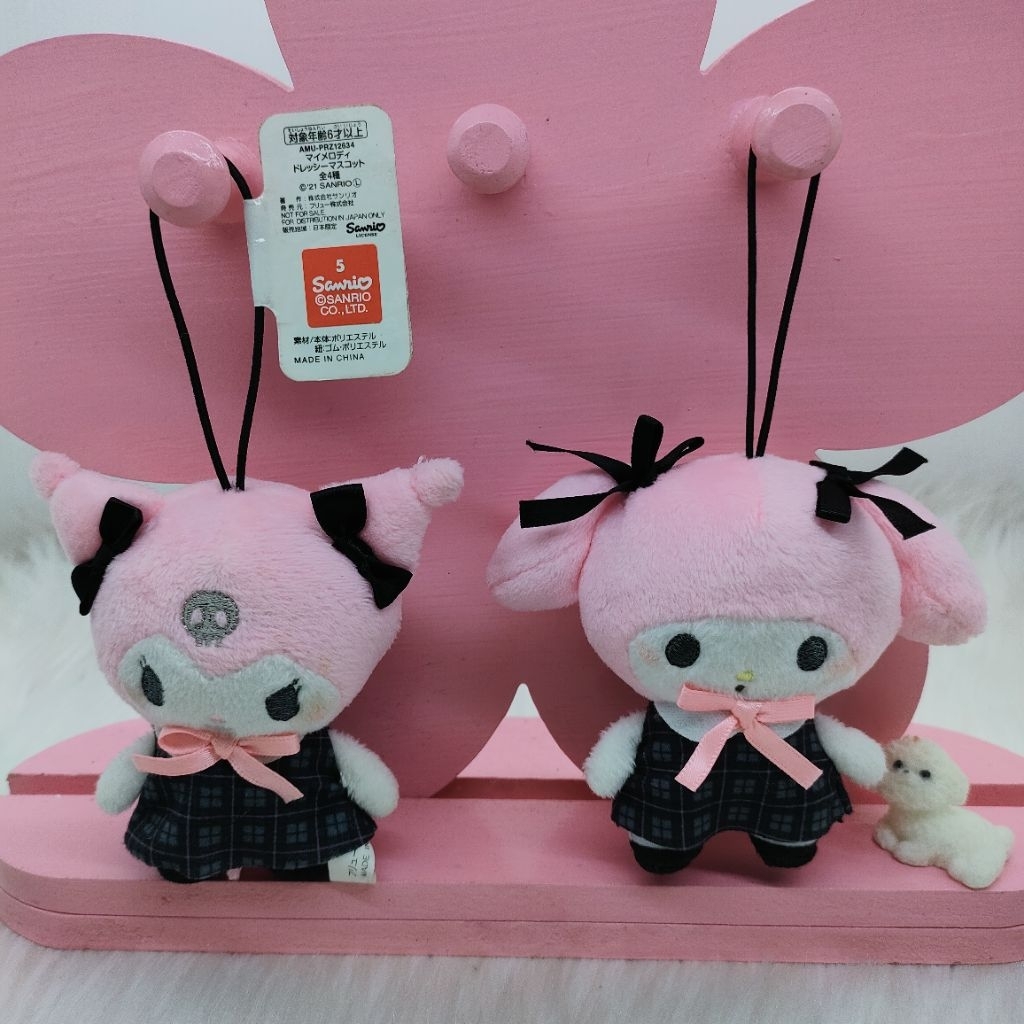Gantungan Kunci Plush Rare Sepasang Kuromi & My Melody Memakai Seragam Kotak Ori Ganci Lucu Ori Sanr