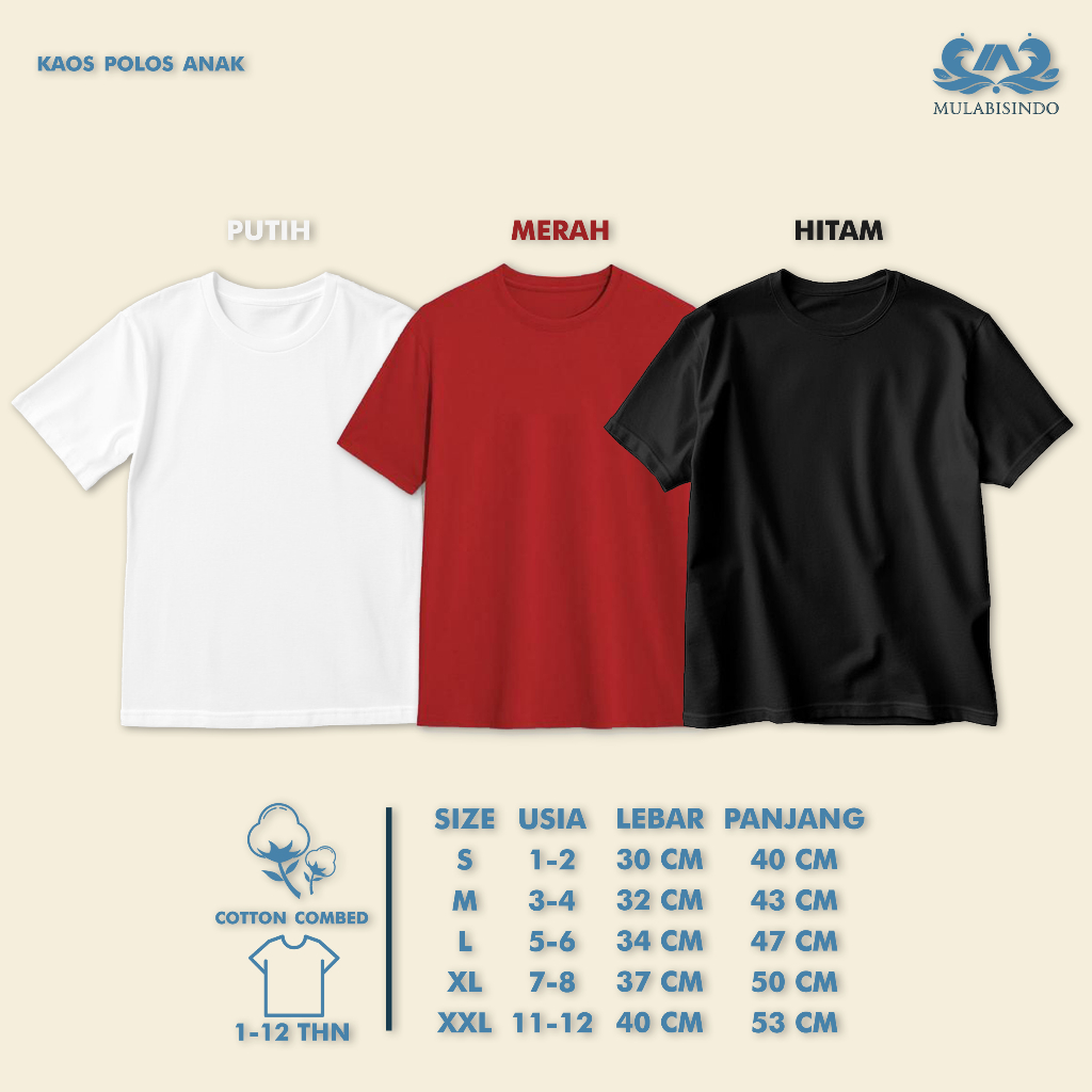 kaos polos anak merah putih hitam bahan katun kaos polos anak usia 1 sampai 12 tahun