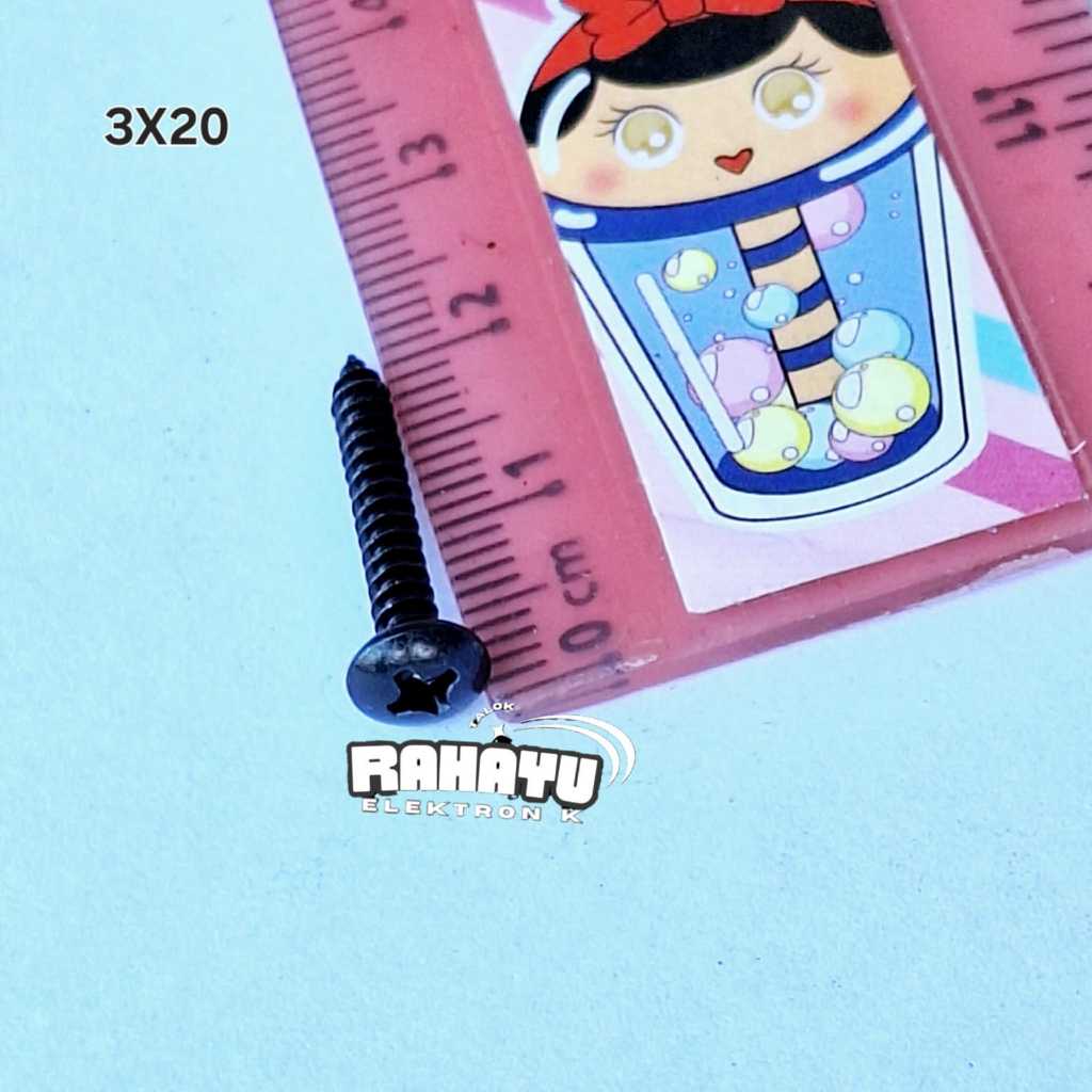 (100 Biji) Baut Tapping M3 Skrup Hitam Baut Speaker Payung Hitam