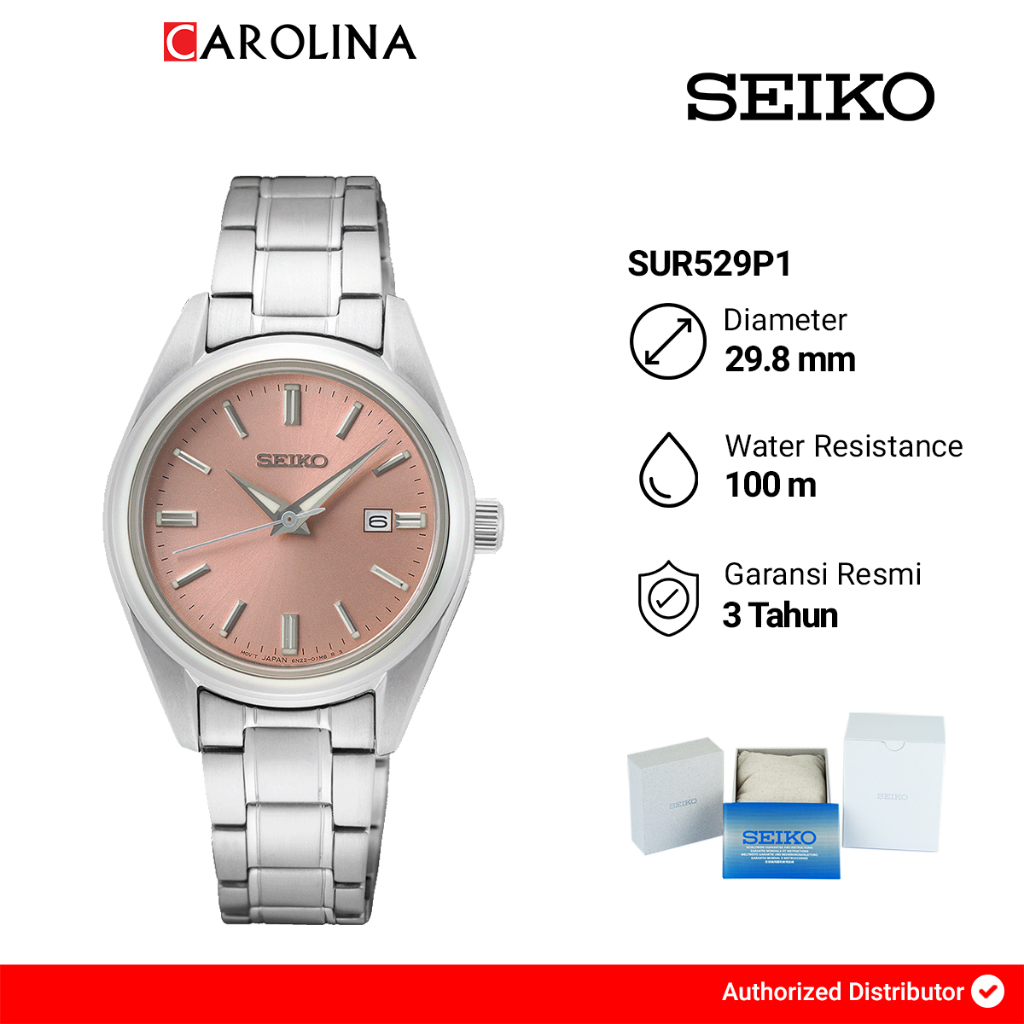 Jam Tangan Wanita Seiko Classic SUR529P1 Pink Dial Stainless Steel Band