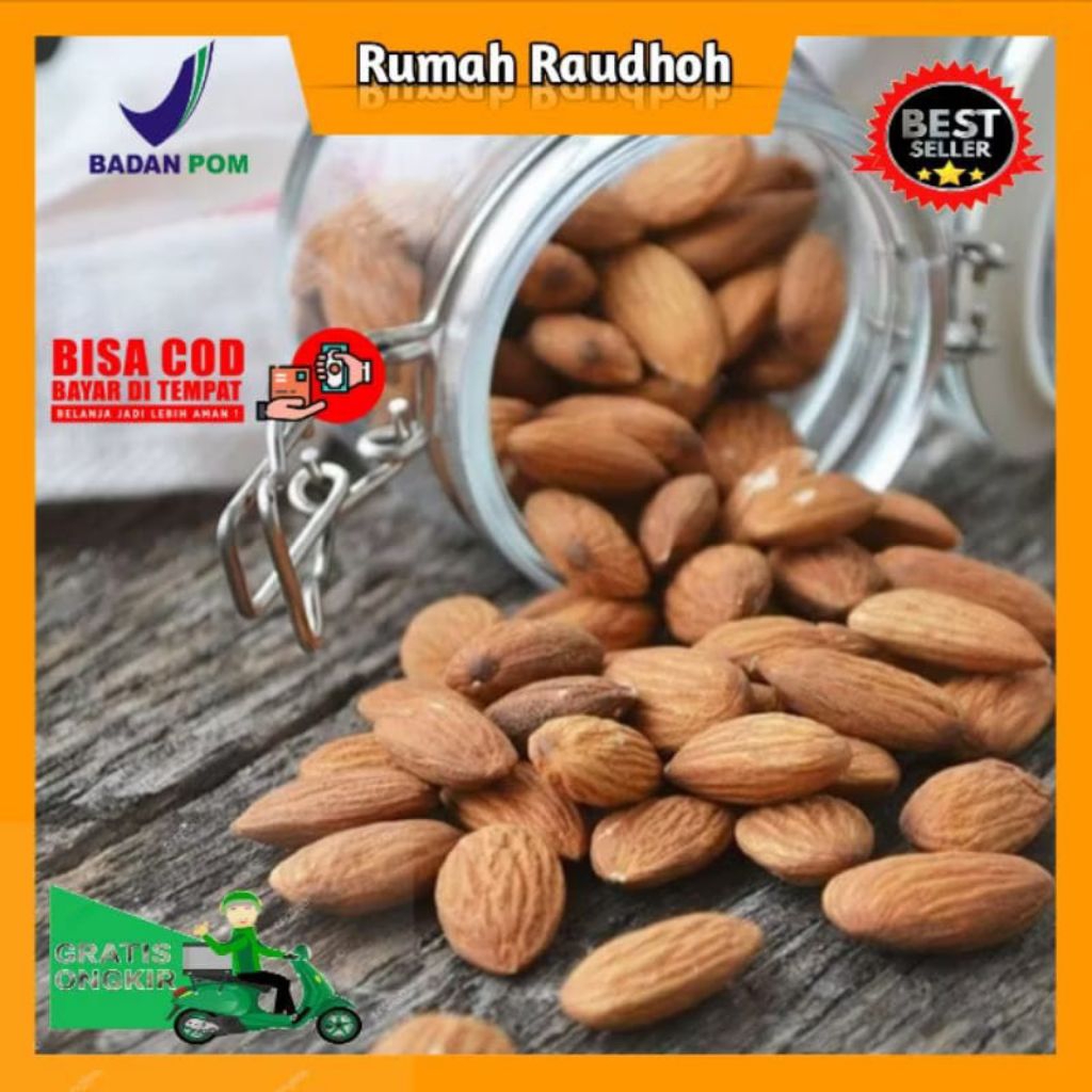 

KACANG ALMOND PANGGANG KUPAS - KACANG ALMOND ROASTED, CEMILAN SEHAT IBU HAMIL, MENURUNKAN KOLESTEROL / BAGUS UNTUK KULIT DAN KECERDASAN OTAK
