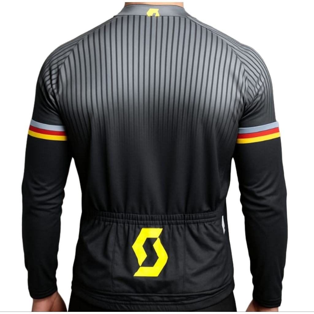 sale baju sepeda lengan panjang zip resleting unisex kaos jersey cewek cowok pria wanita hitam abu