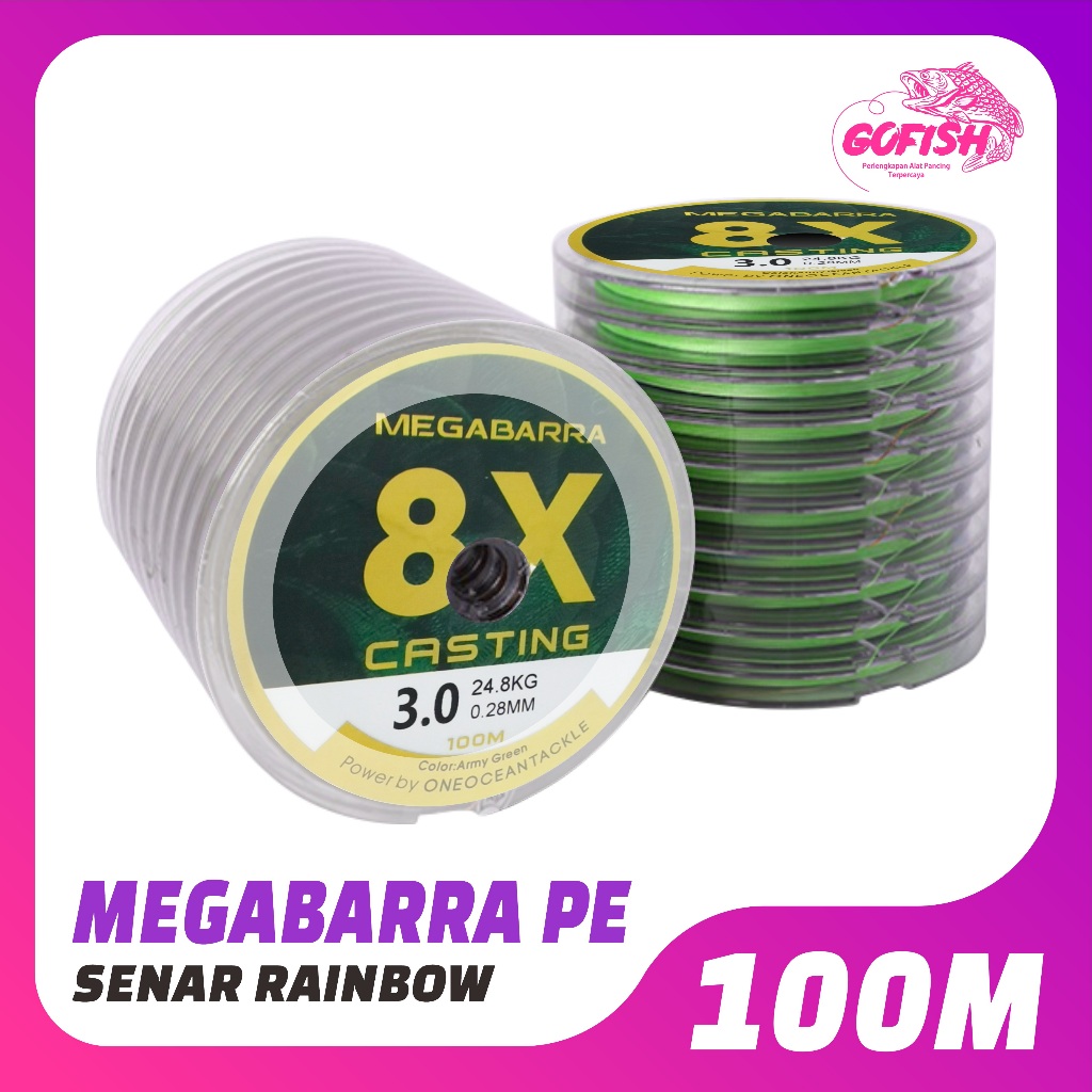 GOFISH - Tali Pancing 100meter Senar Pancing Megabarra Japan PE Nilon 8x 100m 8 helai Senar Pancing