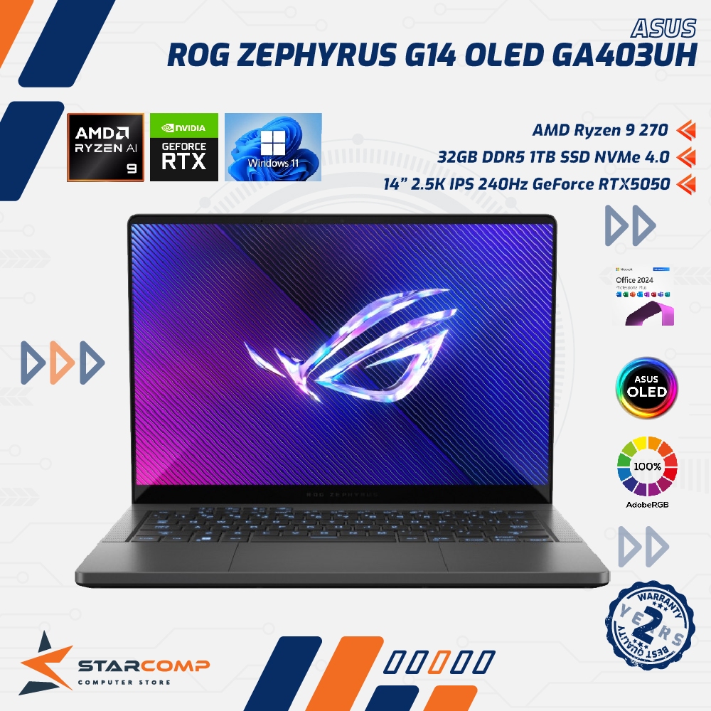 Asus ROG ZEPHYRUS G14 OLED GA403UH-R9N55OL6G-HM AMD Ryzen 9 270 32GB 1TB 14" RTX5050 W11 OHS24 M365