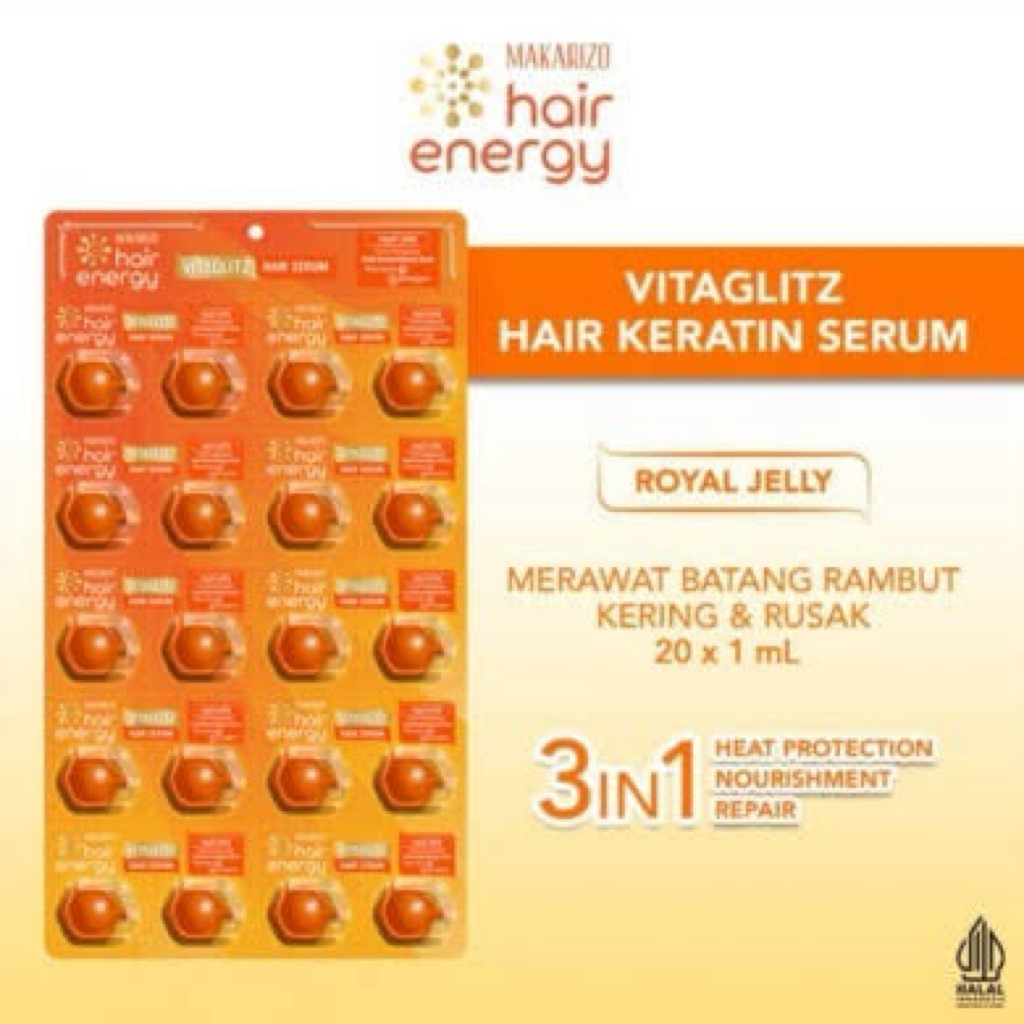 MAKARIZO HAIR ENERGY VITAGLITZ HAIR KERATIN COLLAGEN SERUM ROYAL JELLY UNTUK RAMBUT KERING DAN RUSAK