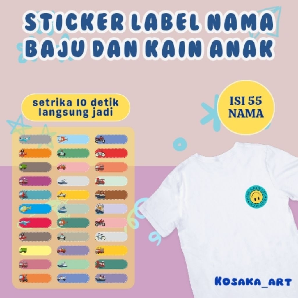 

Stiker Custom Nama 55 PCS Stiker Label Nama Kain Baju Anak Sablon Setrika sticker aesthetic custom hewan kendaraan