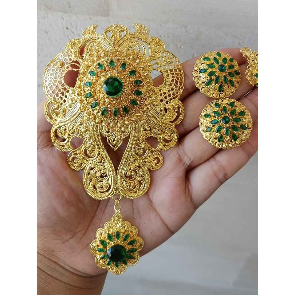 SagitaSilver - Set Bros Sedang Zircon - Bahan Alpaka Lapis Emas -  Bros Alpaka Bali