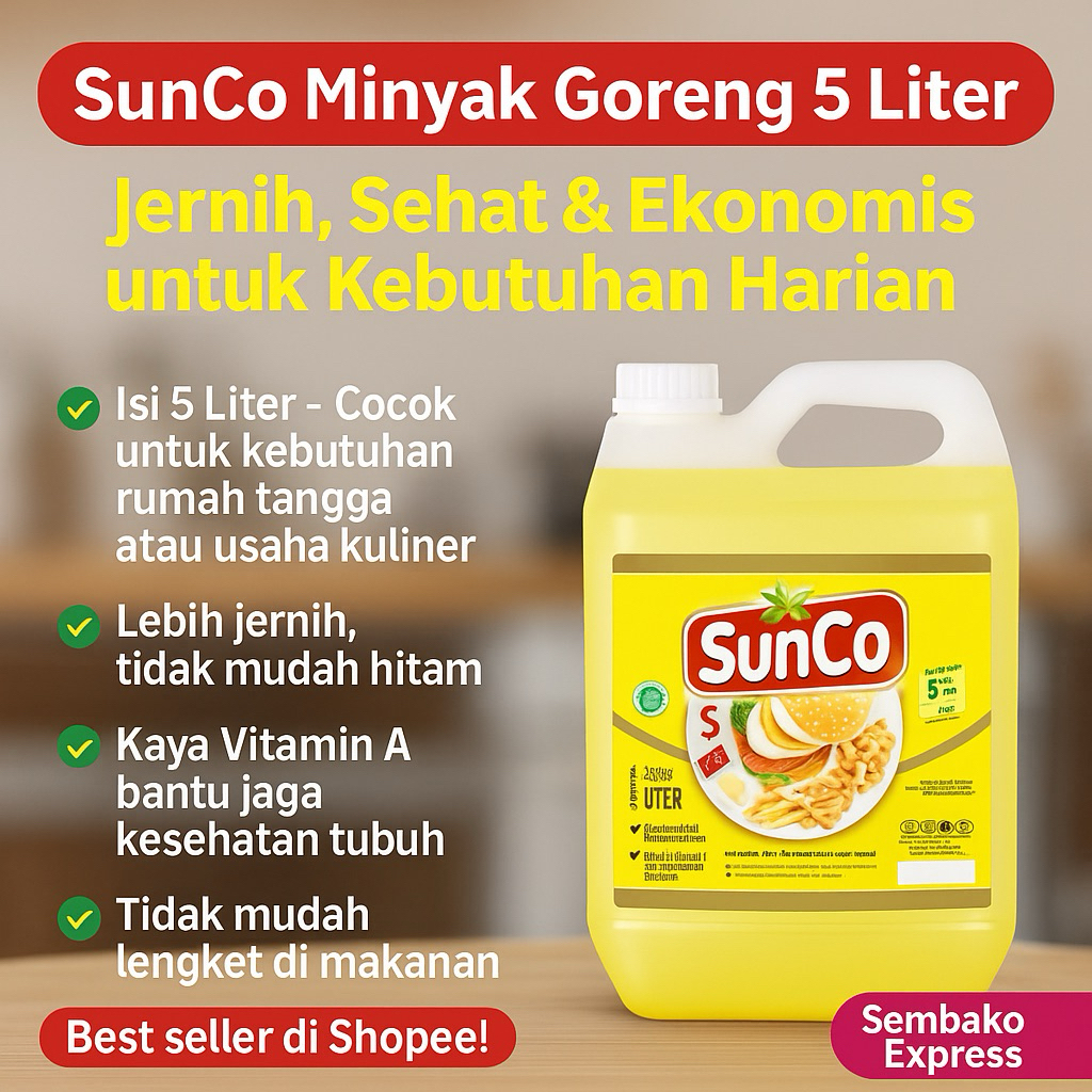 

Minyak Goreng SunCo 5L | Vitamin A | Jernih, Sehat, Anti Nyemek | Kemasan Jerigen