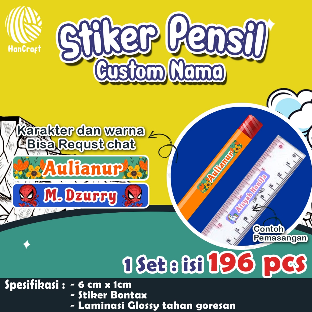 

Stiker pensil/pena anak custom