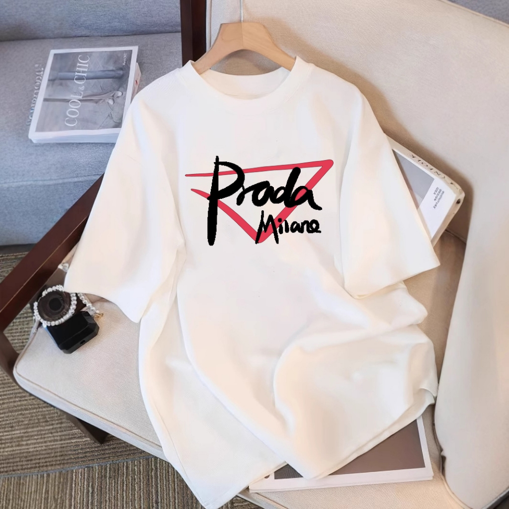 Kaos pradaMilane Kaos T Unisex Katun 100% Dengan Motif Cetak   Kaos Pria T-shirt