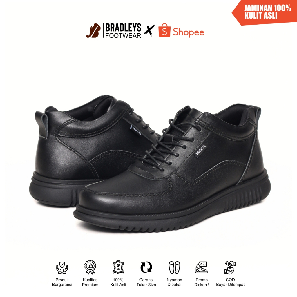 Bradleys Hero TL Black - Sepatu Kulit Formal Kasual Sneakers Formal Pria