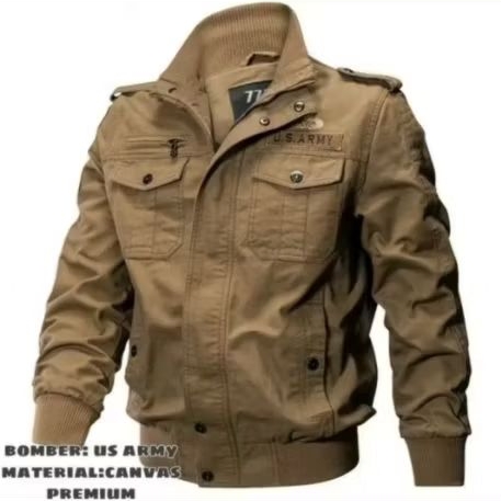JAKET BOMBER PRIA WANITA US ARMY WARNA MOCA JAKET BAHAN CANVAS TRENDI JAKET BOMBER US ARMY MOCA