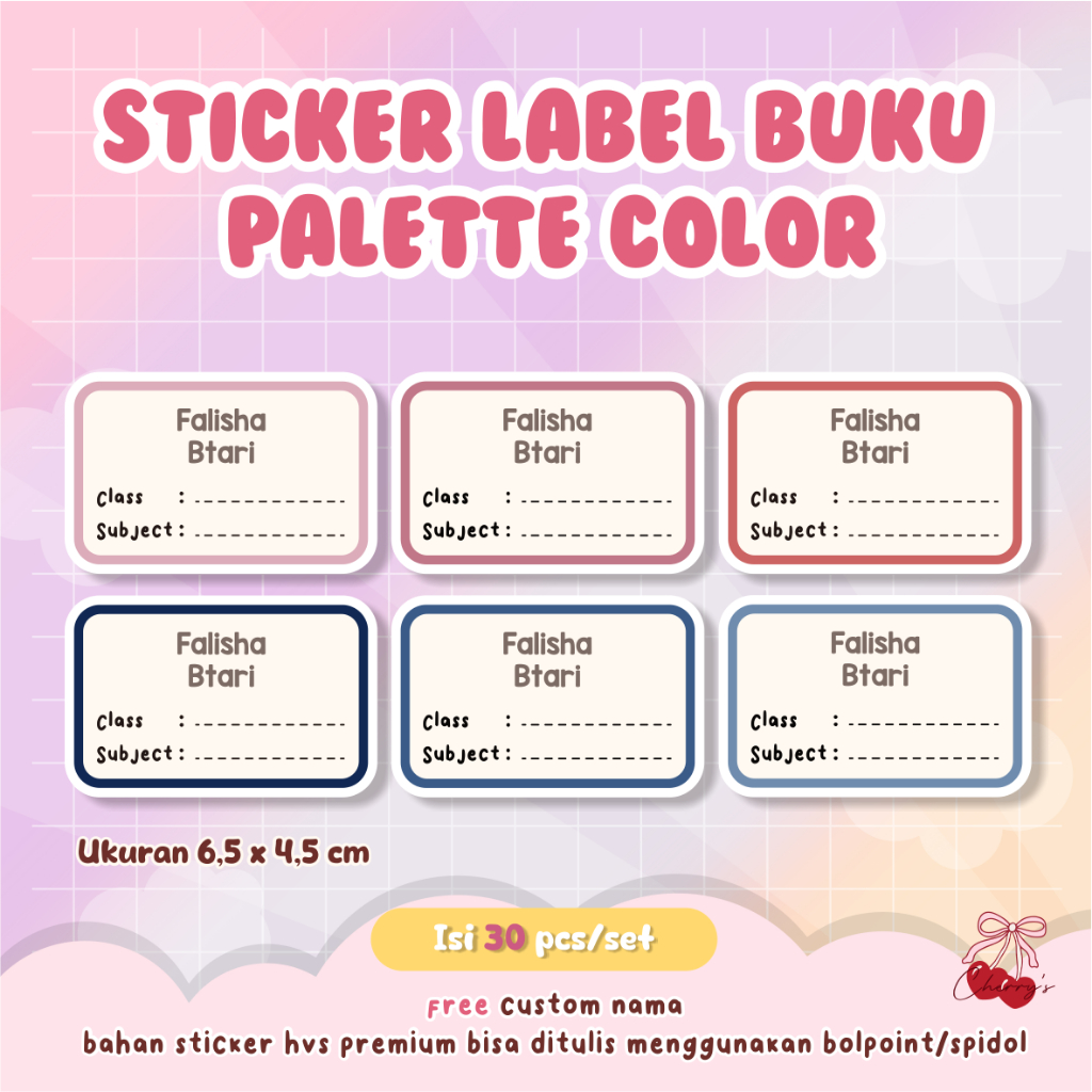 

Sticker Label Buku Nama Custom Sticker Pastel Color Label Nama Anak Waterproof Tahan Air Sticker ATK