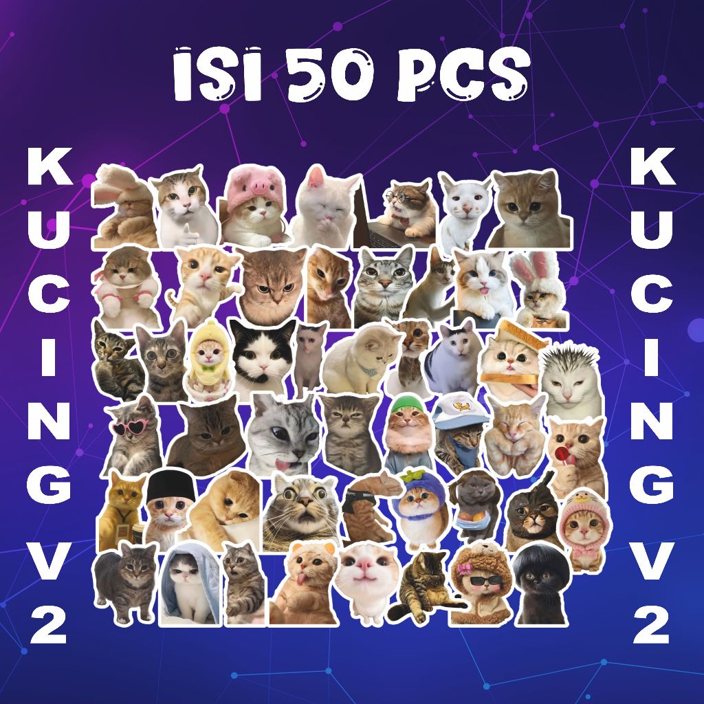 

STIKER MEME KUCING VIRAL V2 LUCU GEMES ISI 50 PCS | STICKER KARTUN KARAKTER KUCING REALISTIK | BAHAN VINYL LAMINASI GLOSSY WATERPROOF | COCOK UNTUK HP, LAPTOP, BINDER, TUMBLER | STIKER MURAH UNIK UNTUK DEKORASI & KOLEKSI