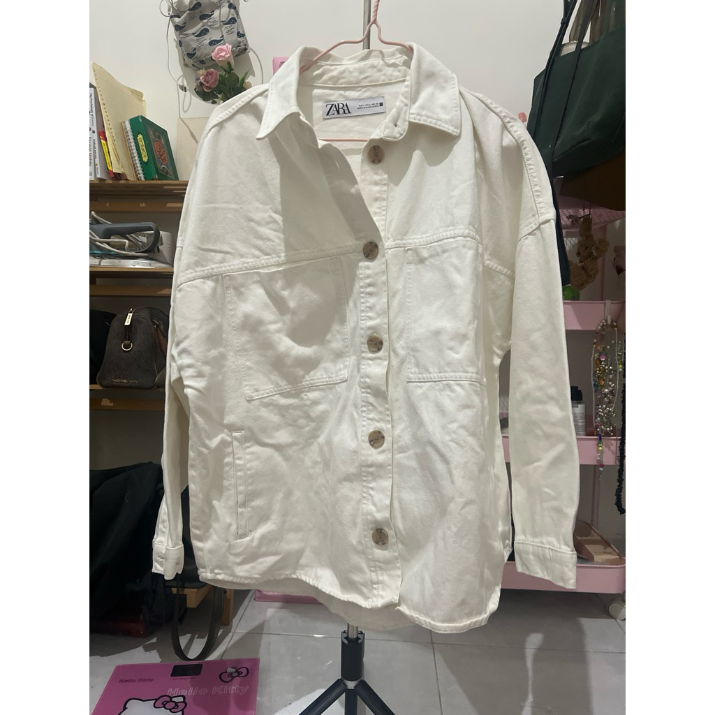preloved zara denim white shirt