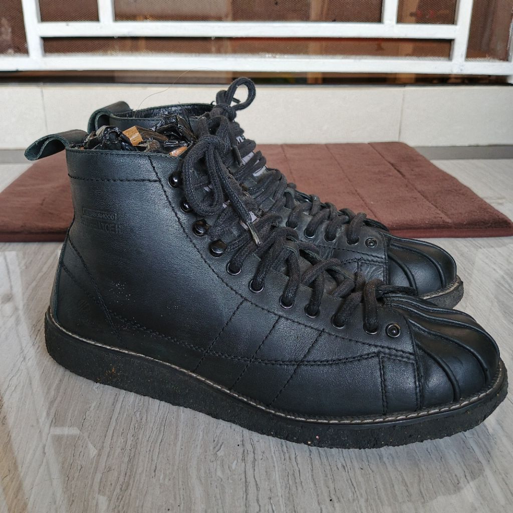 ADIDAS Superstar X Neighborhood Vintage Sneaker Casual Flat Sole Mid Boots Full Black Leather Authen