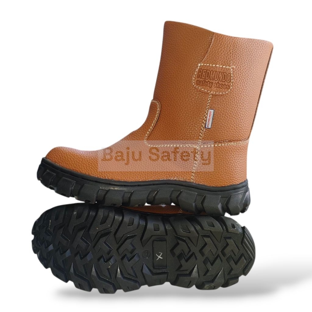 Sepatu Safety Boot REDMUNDO Warna Tan Sol Hitam – Anti Slip, Anti Paku, Steel Toe Cap, Kulit Sinteti