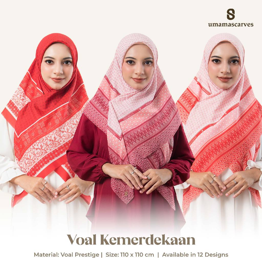 Umama Scarves - Jilbab Merah Putih Voal Motif Kemerdekaan