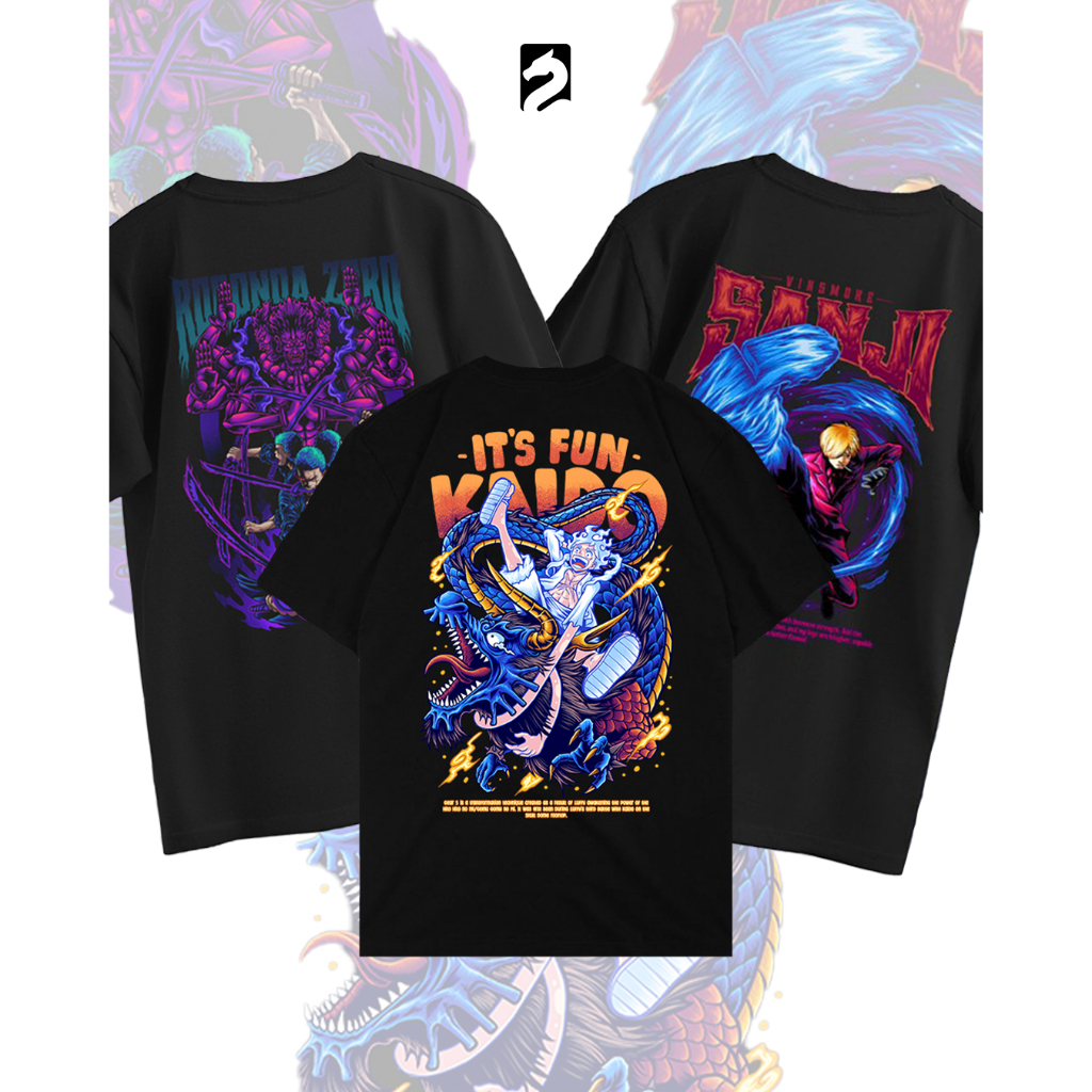 Bundle Trio Topi Jerami – Kaos Luffy, Zoro, Sanji Official Desain Eksklusif