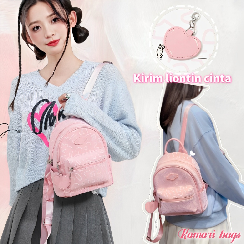 TAS Wanita Lucu Tas olah Wanita Mini Manis Pink Lucu Ransel Kasual Gaya Kulit Cream Tas Ransel