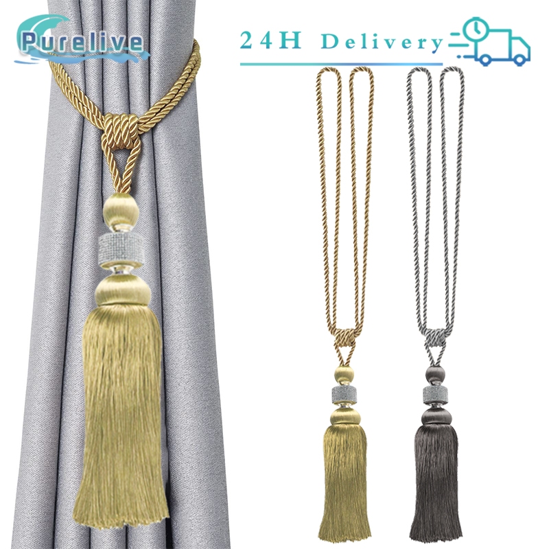 2Pcs Tali Gorden Kristal Tassel Tali Gorden Jendela Panjang Tali Gorden Rumbai Mewah