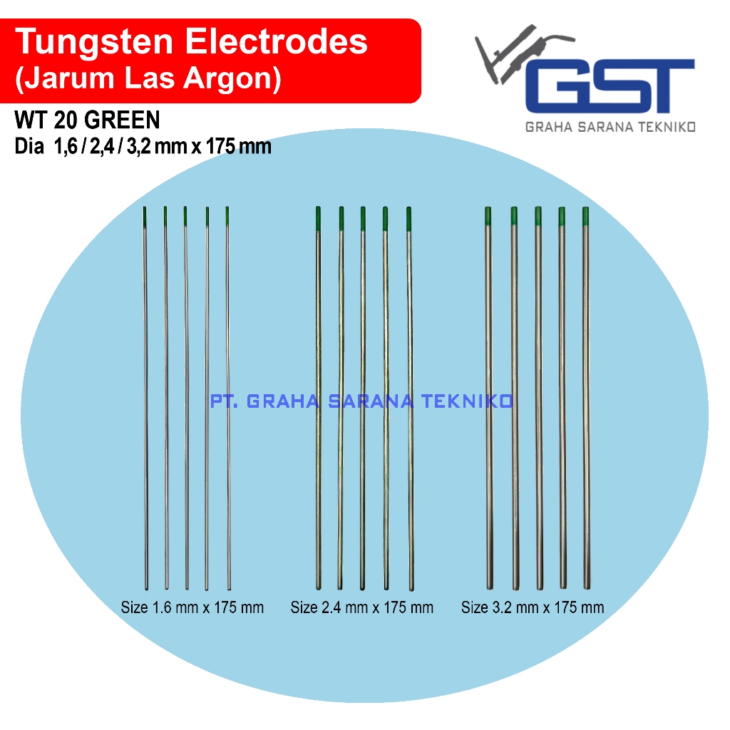 10 Pcs Jarum Las Argon 1.6mm, 2.4mm, 3.2mm Hijau / Jarum Tungsten Alluminium 1.6, 2.4, 3.2mm / Tungs