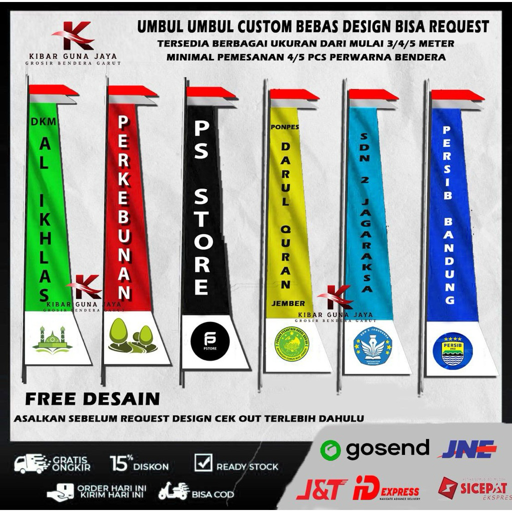 BENDERA UMBUL UMBUL CUSTOM BEBAS DESIGN UKURAN 3/4/5 Meter BISA REQUEST LOGO DAN TULISAN