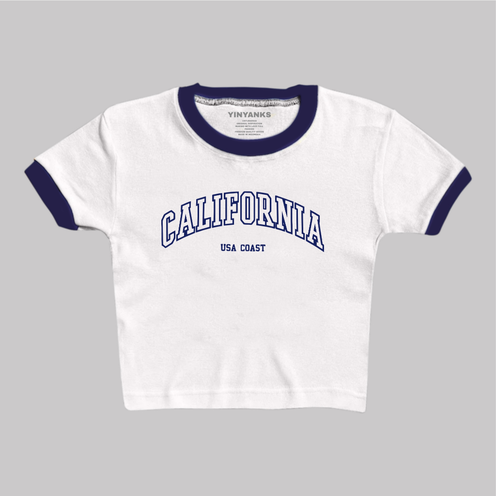 Yinyanks Crop Top Kaos Crop Top Ringertee Wanita Lengan Pendek dengan Motif Tulisan California Top R